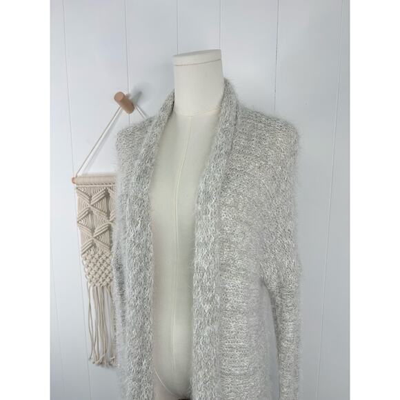 Abercrombie & Fitch Eyelash Knit Fringe Duster Cardigan Sweater M/L Gray - Picture 3 of 9